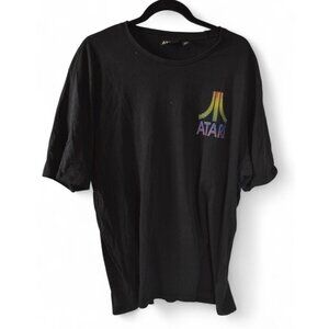 Mens Atari Black Graphic T-Shirt XXL Double-Sided Rainbow Logo Retro Gamer